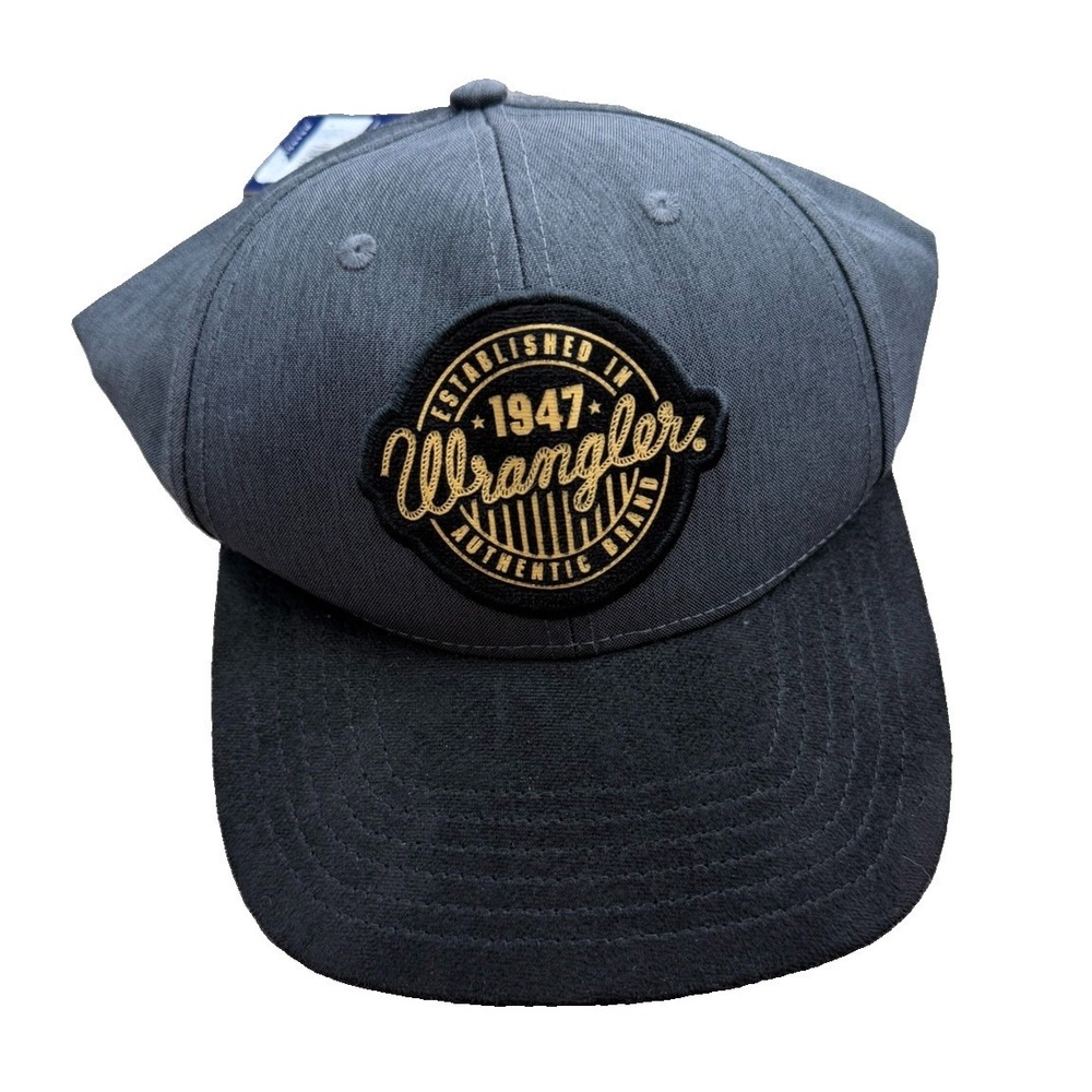NWT Wrangler 1947 Patch Trucker Hat Black Gray Mesh Back Snapback Western Cap